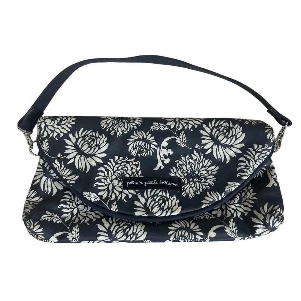 Petunia Pickle Bottom Clutch Black Tan Floral Flowers Handbag Purse